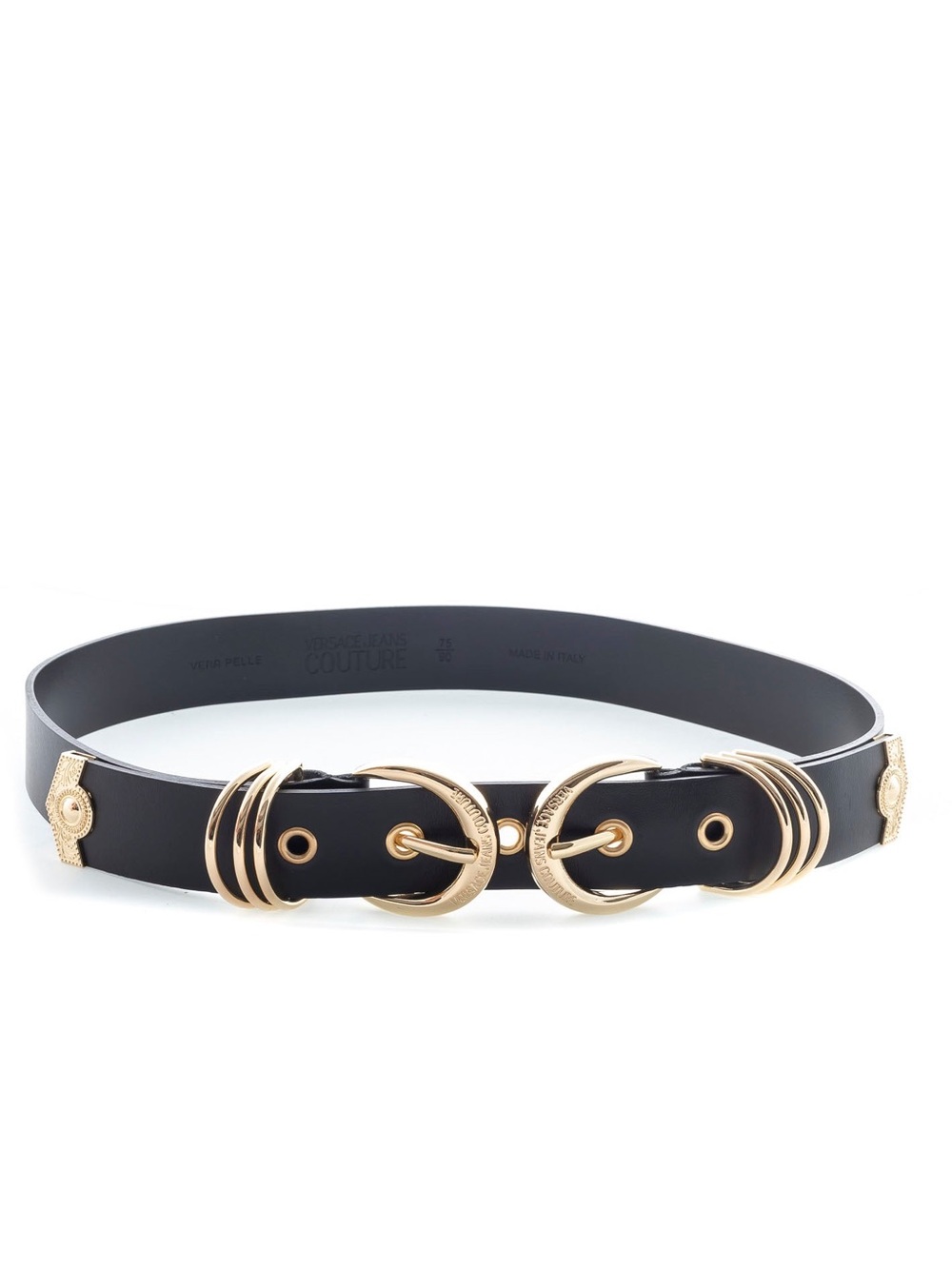Versace Jeans Collection Black Leather Belt with Gold Double Buckles - NWOT